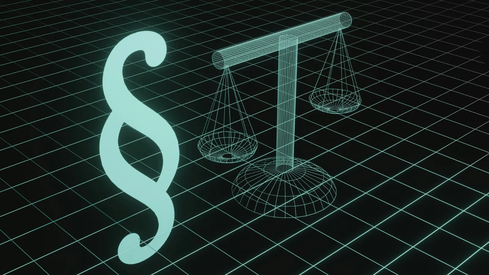 Wireframe illustration of scales on dark background